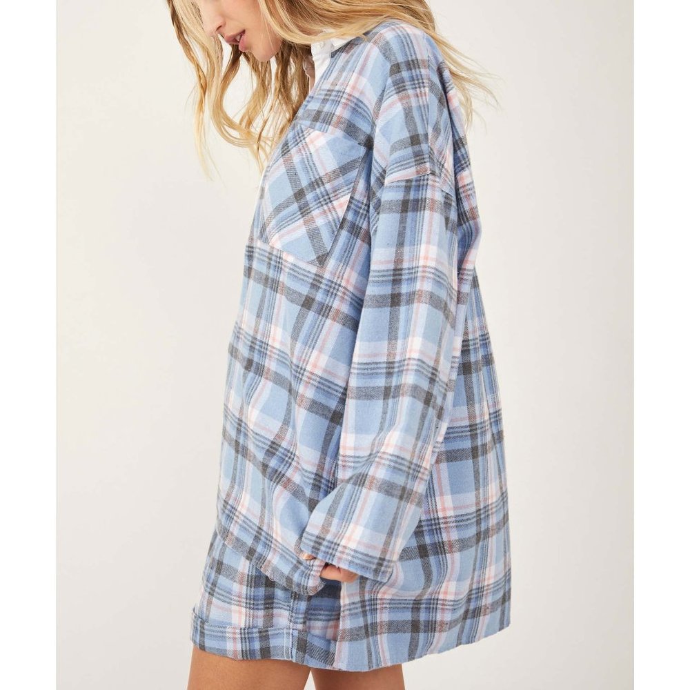 🎉LAST CHANCE🎉 FREE PEOPLE Sunday Morning Sleep Shirt / Pale Blue Combo - Picture 2 of 5